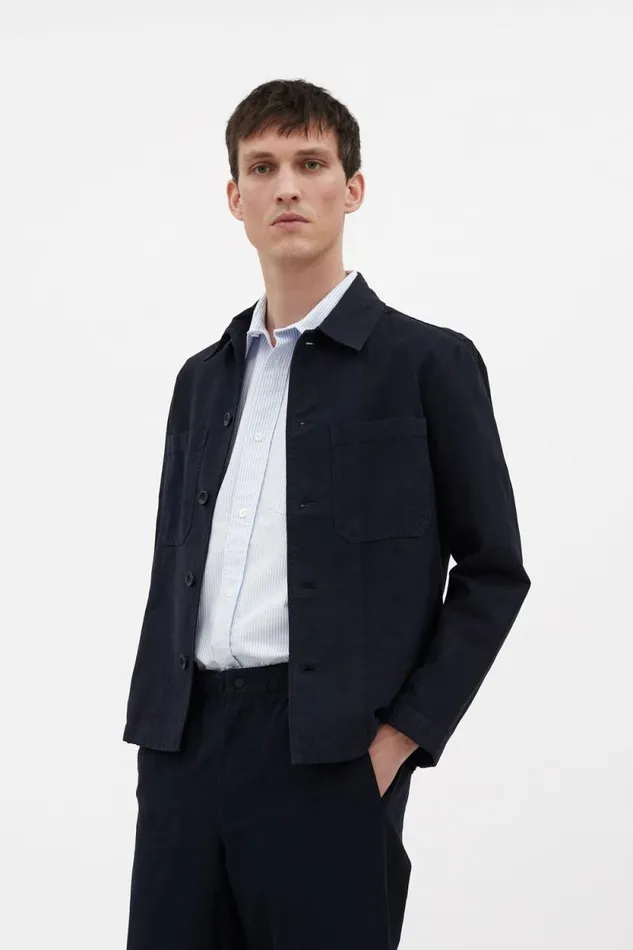 Men Tyge Cotton Linen Overshirt Dark Navy Norse Projects Overshirts