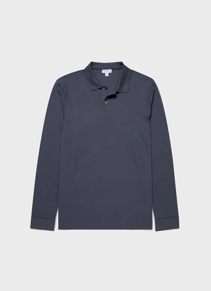 Men ussunspel Long Sleeve Piqu Polo Shirt Slate Blue Polo Shirts