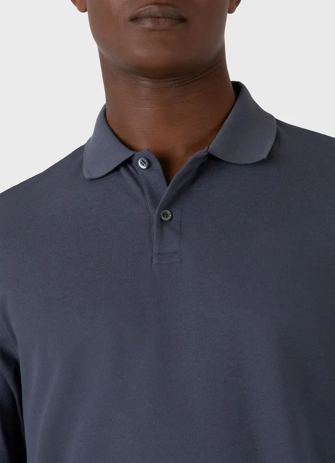 Men ussunspel Long Sleeve Piqu Polo Shirt Slate Blue Polo Shirts