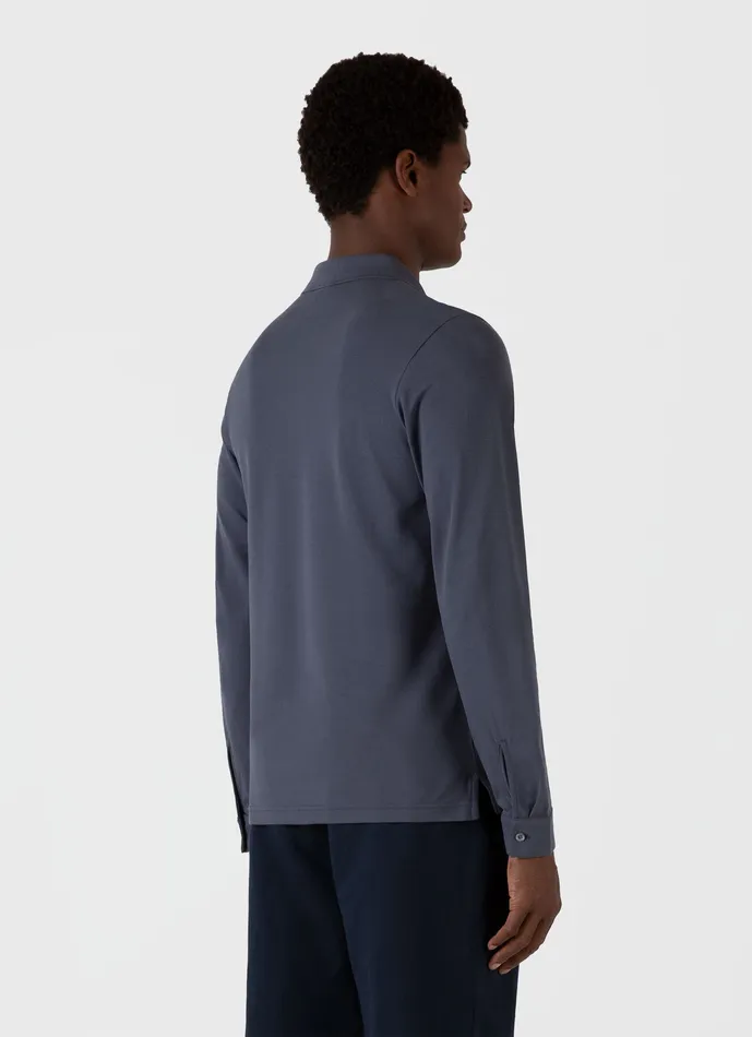 Men ussunspel Long Sleeve Piqu Polo Shirt Slate Blue Polo Shirts