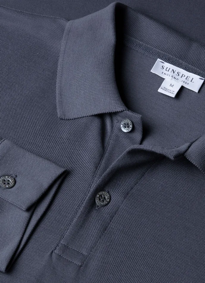 Men ussunspel Long Sleeve Piqu Polo Shirt Slate Blue Polo Shirts