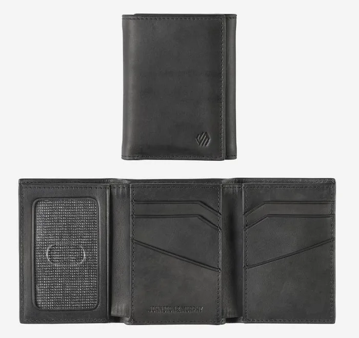 MenWomen Johnston and Murphy Wallets Rhodes Trifold Wallet Black Full Grain