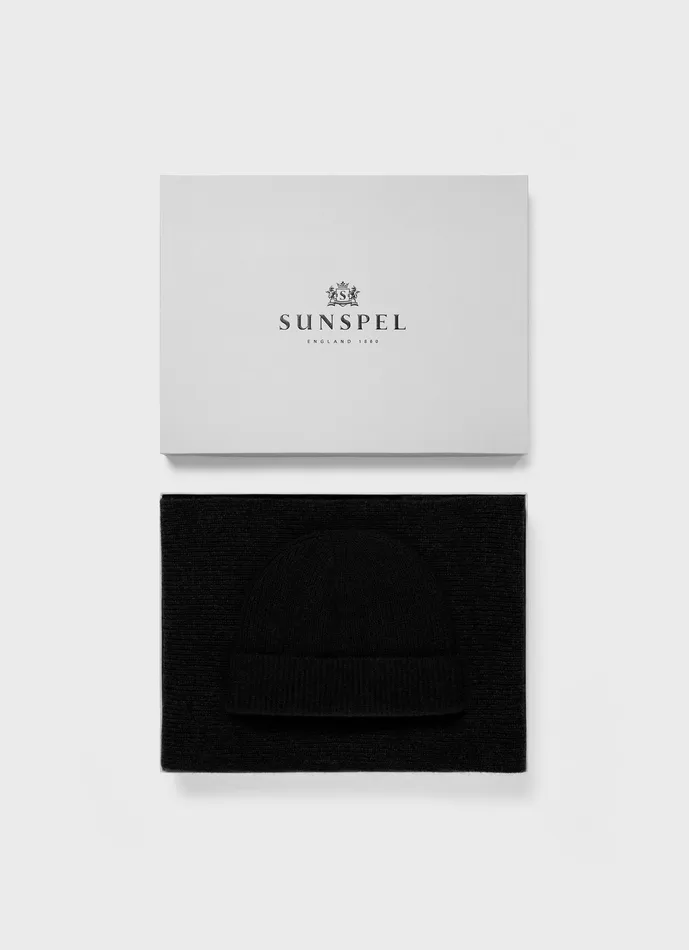 MenWomen ussunspel Cashmere Gift Set Black Hats Scarves and Gloves