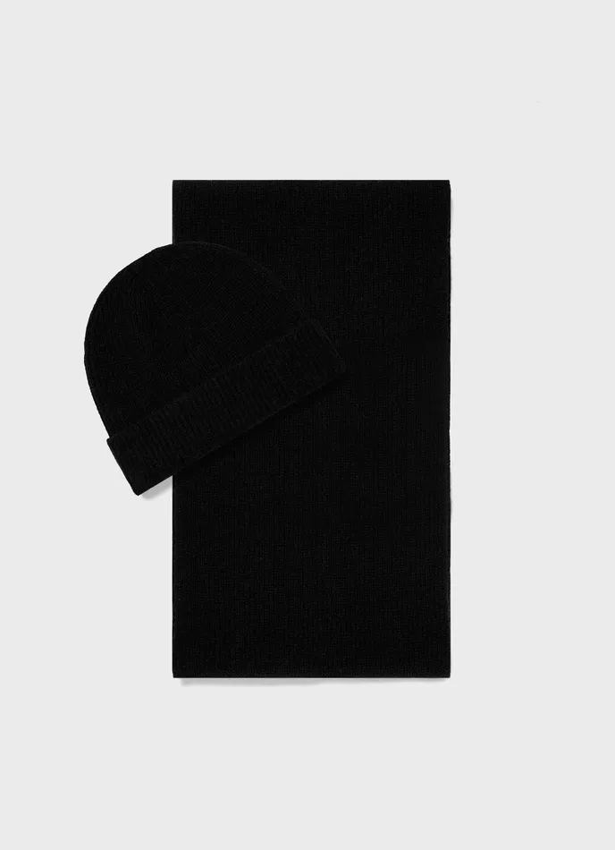 MenWomen ussunspel Cashmere Gift Set Black Hats Scarves and Gloves
