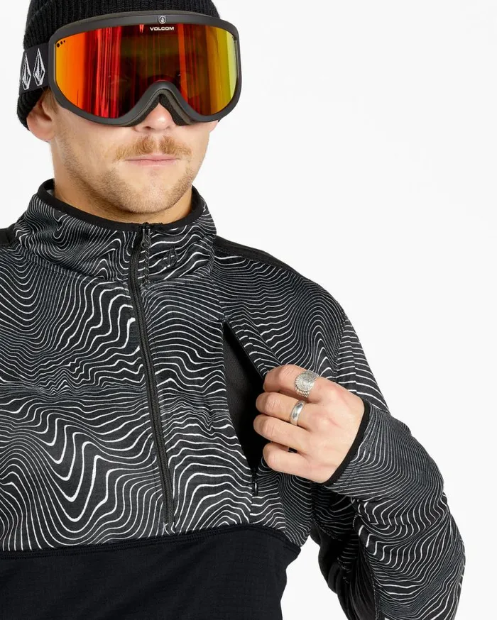 Mens Gridlock Mock Neck Fleece 8211 Black Print Mens Volcom Layering