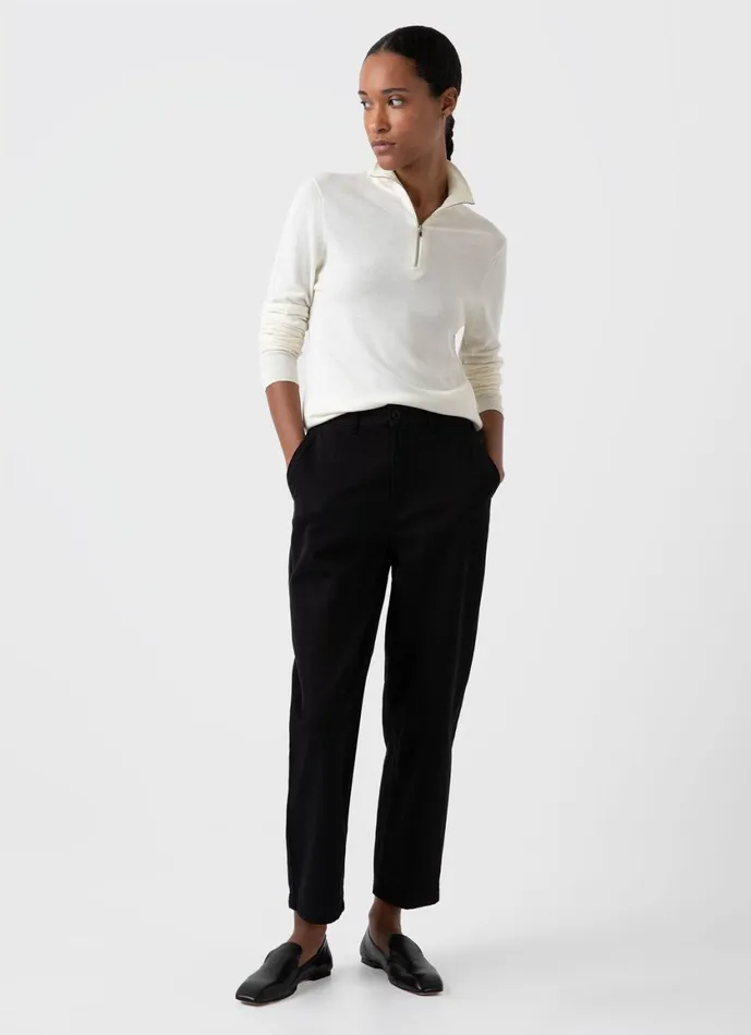 Merino Silk Zip Neck Jumper Ivory Women SUNSPEL Knitwear