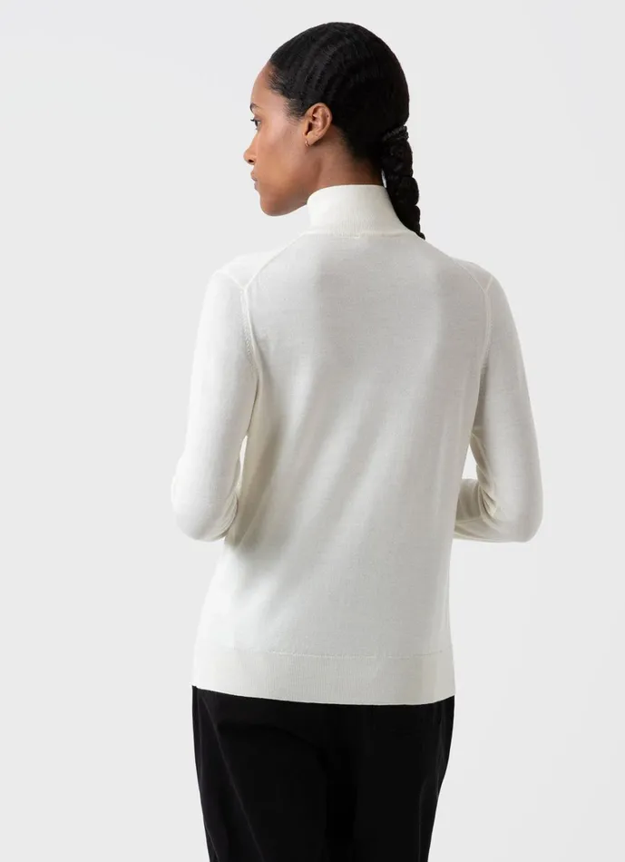 Merino Silk Zip Neck Jumper Ivory Women SUNSPEL Knitwear