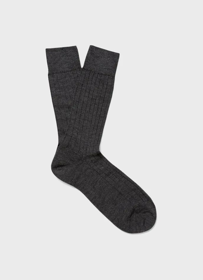 Merino Wool Ribbed Socks Charcoal Melange Men SUNSPEL Socks