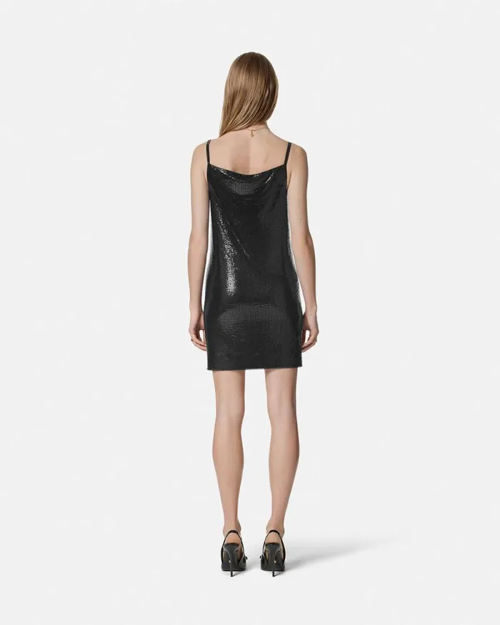 Metal Mesh Slip Mini Dress Black Women Versace Dresses