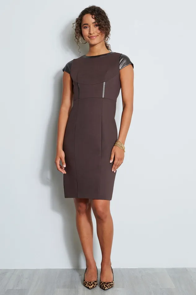 Midi Dresses Women Elie Tahari Knit Vegan Dress ESPRESSO