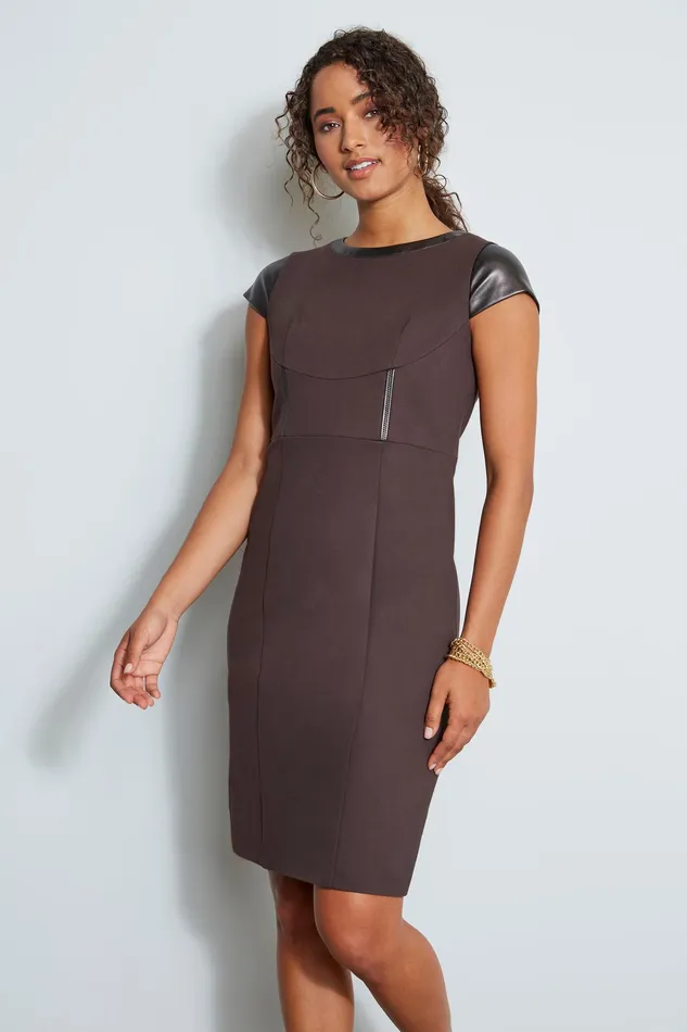 Midi Dresses Women Elie Tahari Knit Vegan Dress ESPRESSO