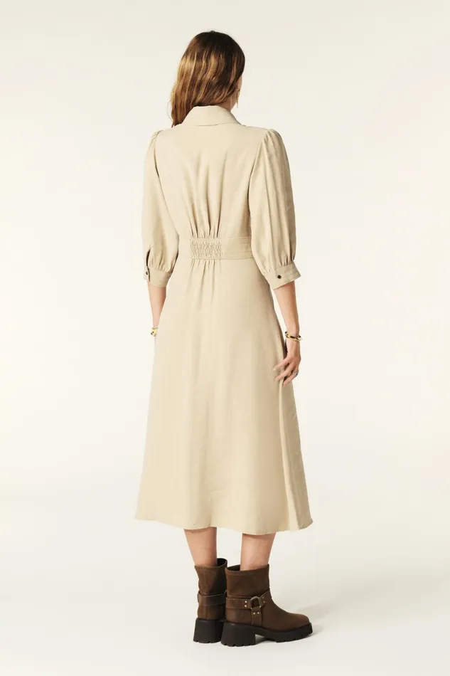 Midi Shirt Dress Lettra Beige Women Baandsh Dresses
