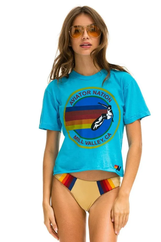 Mill Valley Boyfriend Tee 8211 Neon Blue Women Aviator Nation Tees