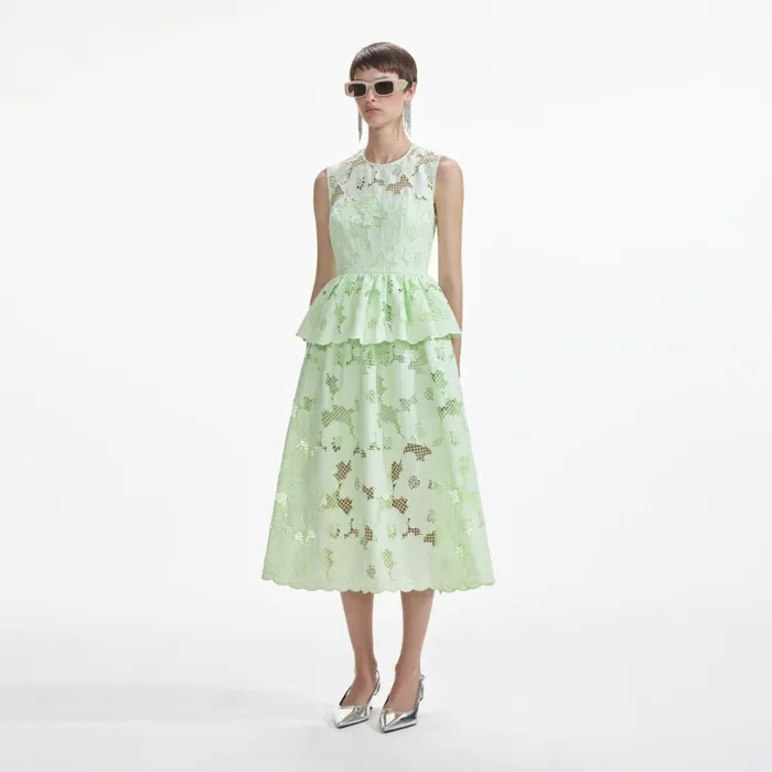 Mint Cotton Lace Peplum Midi Dress Women Self Portrait Dresses Mint Cotton Lace Peplum Midi Dress Women Self Portrait Dresses