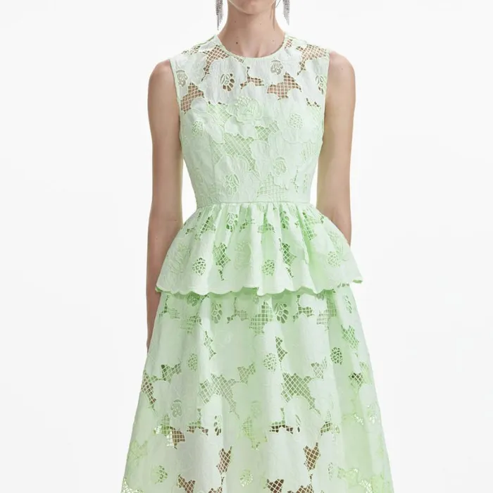 Mint Cotton Lace Peplum Midi Dress Women Self Portrait Dresses Mint Cotton Lace Peplum Midi Dress Women Self Portrait Dresses