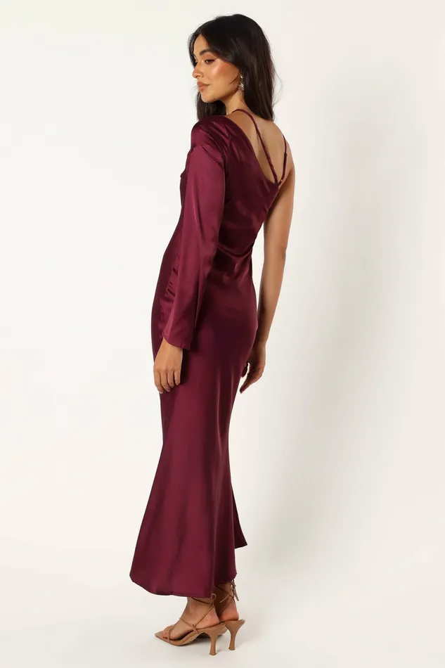 Moly One Shoulder Midi Dress Wine Women Winter Dresses Petal and Pup
