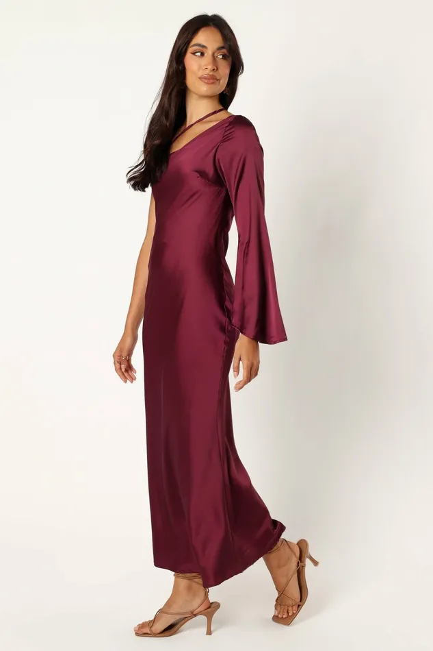 Moly One Shoulder Midi Dress Wine Women Winter Dresses Petal and Pup