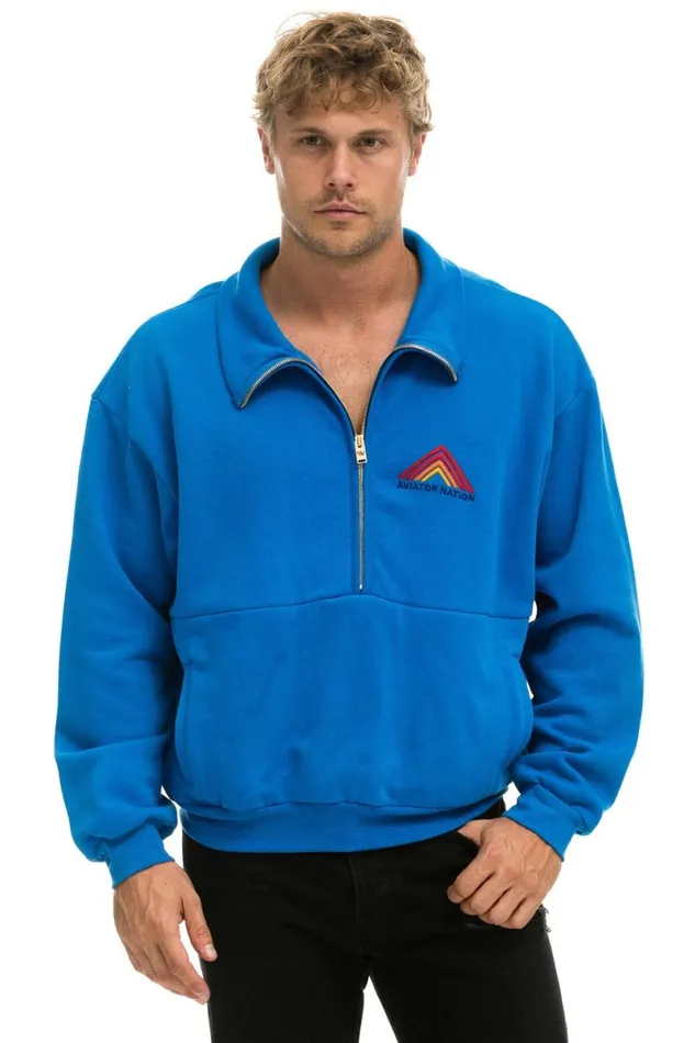 Mountain Embroidery Half Zip Sweatshirt 8211 Ocean WomenMen Aviator Nation Sweatshirts