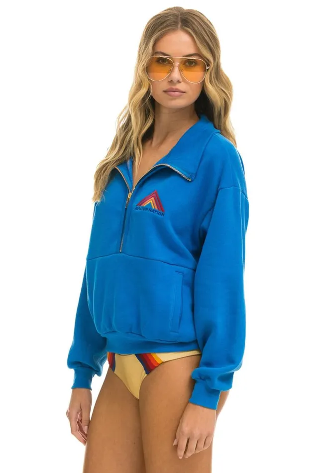 Mountain Embroidery Half Zip Sweatshirt 8211 Ocean WomenMen Aviator Nation Sweatshirts