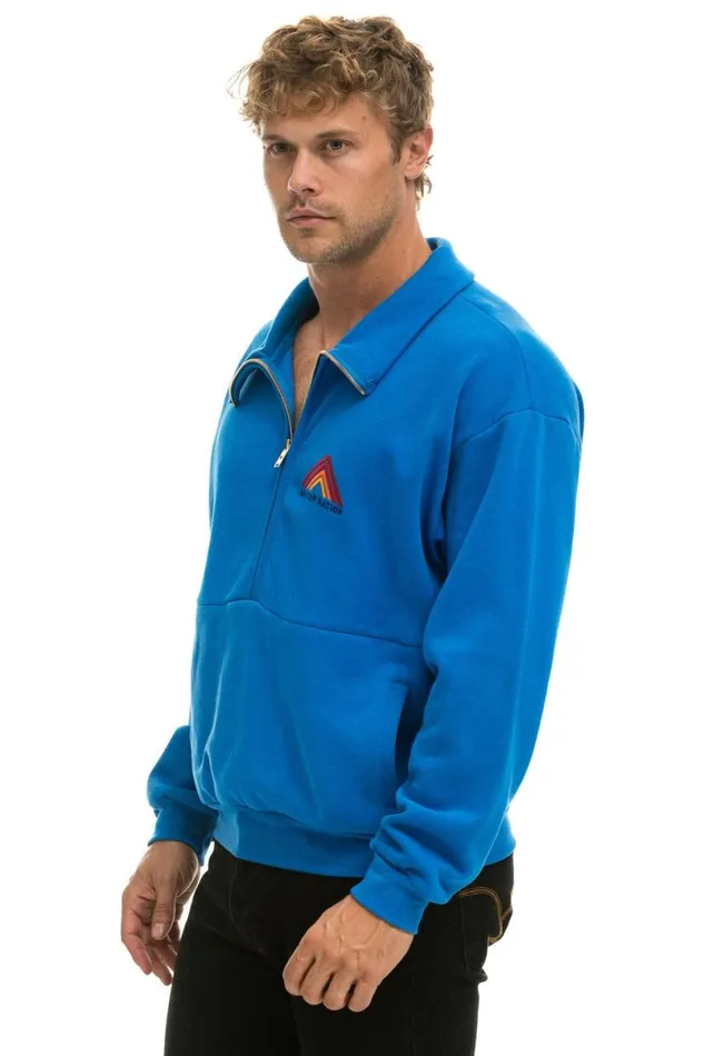 Mountain Embroidery Half Zip Sweatshirt 8211 Ocean WomenMen Aviator Nation Sweatshirts