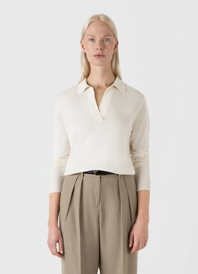 Mulberry Silk Polo Ecru Knitwear ussunspel Women