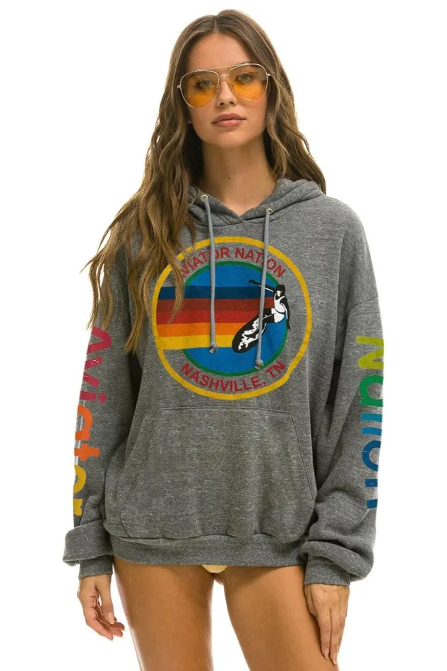 Nashville Relaxed Pullover Hoodie 8211 Heather Grey WomenMen Aviator Nation Hoodies