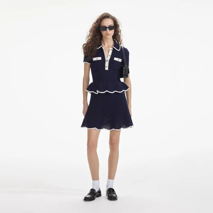 Navy Crochet Flared Mini Dress Women Self Portrait Dresses