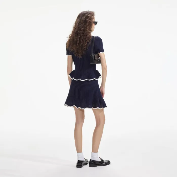 Navy Crochet Flared Mini Dress Women Self Portrait Dresses