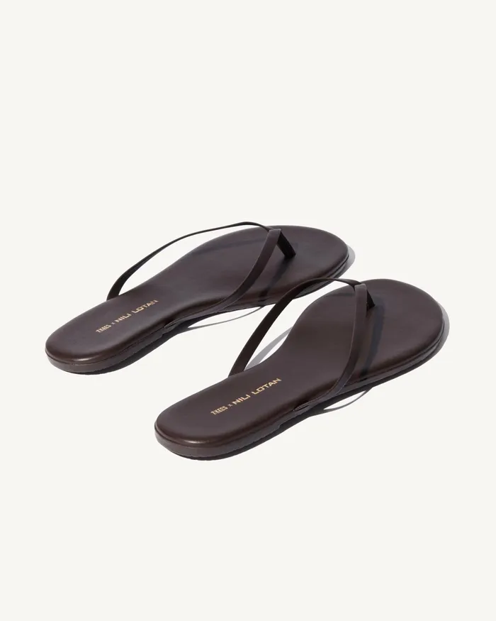 NL X TKEES LEATHER FLIP FLOP Dark Brown Women Nili Lotan Shoes