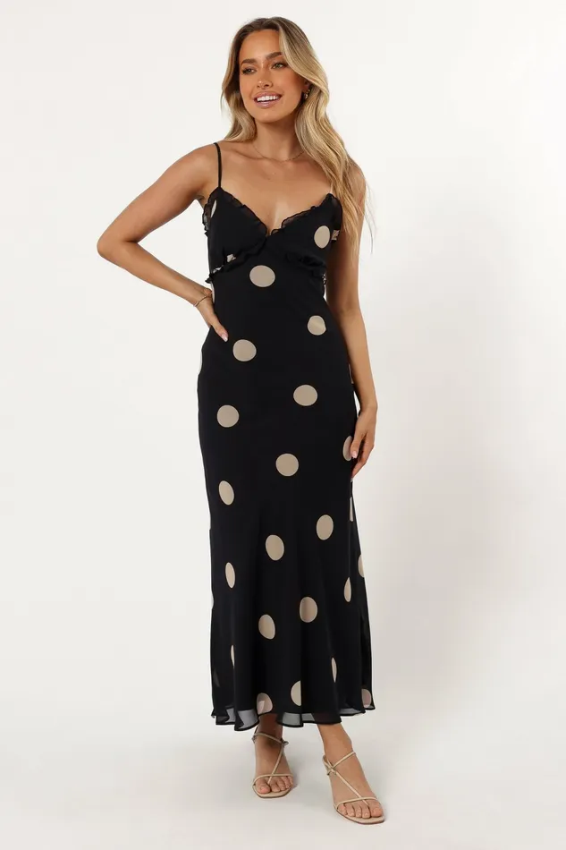 Ollie Midi Polka Dot Dress BlackCream Fall Dresses Petal and Pup Women