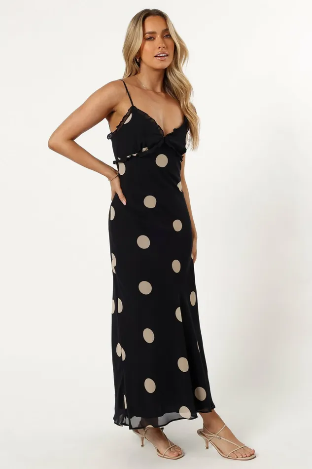 Ollie Midi Polka Dot Dress BlackCream Fall Dresses Petal and Pup Women