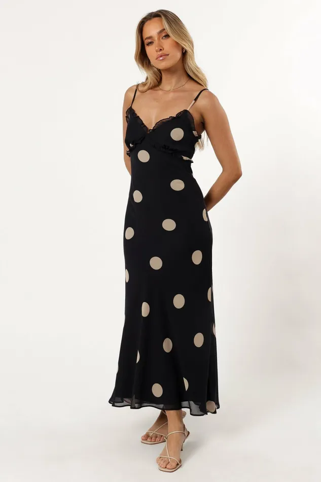 Ollie Midi Polka Dot Dress BlackCream Fall Dresses Petal and Pup Women
