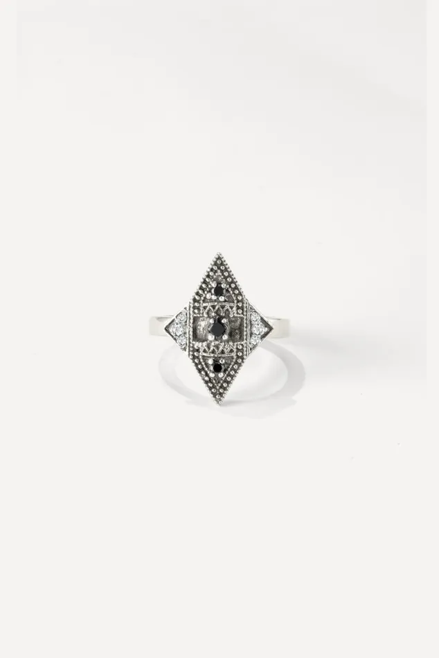 Onyx Silver Ring Teluga Gray Women Baandsh Jewelry