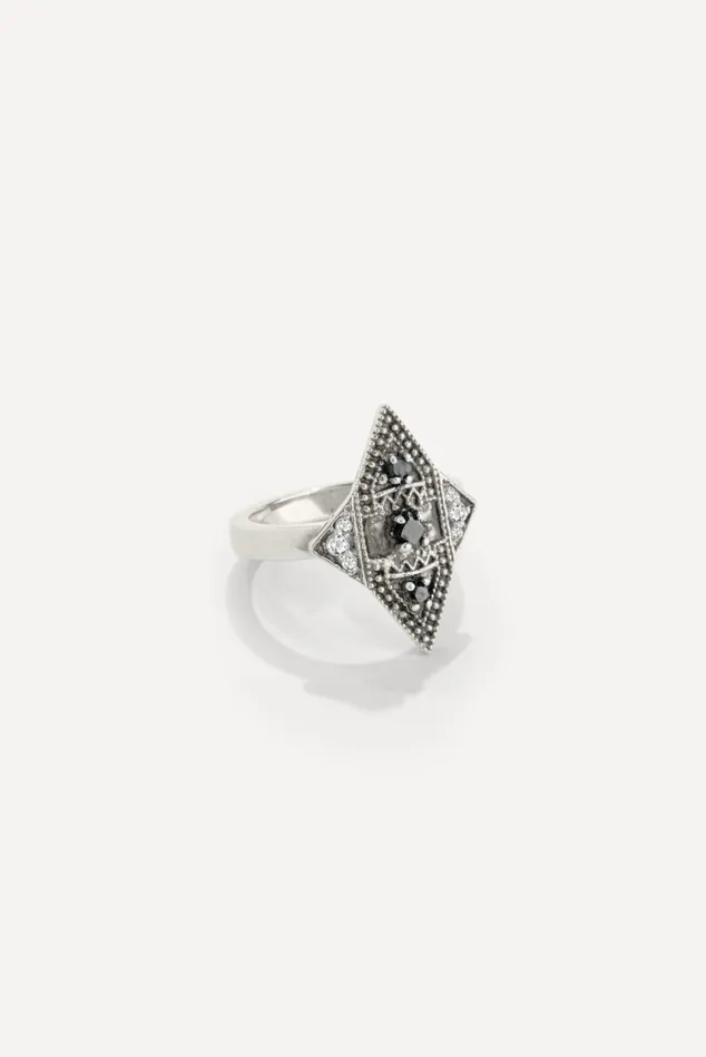 Onyx Silver Ring Teluga Gray Women Baandsh Jewelry