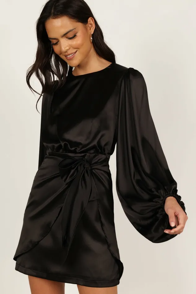 Opal Dress Black Women Satin Dresses Petal and Pup