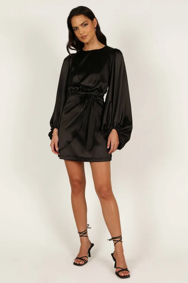 Opal Dress Black Women Satin Dresses Petal and Pup