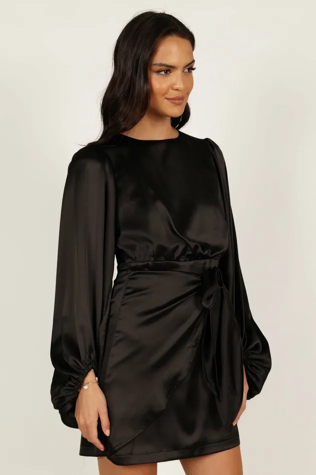 Opal Dress Black Women Satin Dresses Petal and Pup