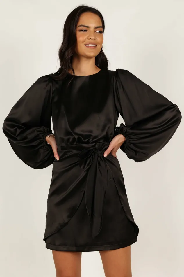 Opal Dress Black Women Satin Dresses Petal and Pup