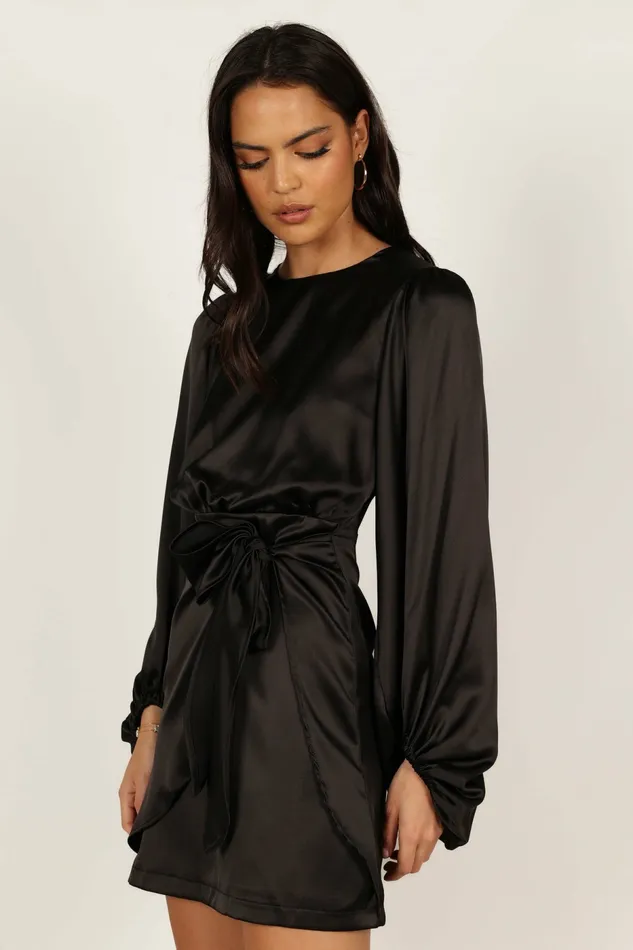 Opal Dress Black Women Satin Dresses Petal and Pup
