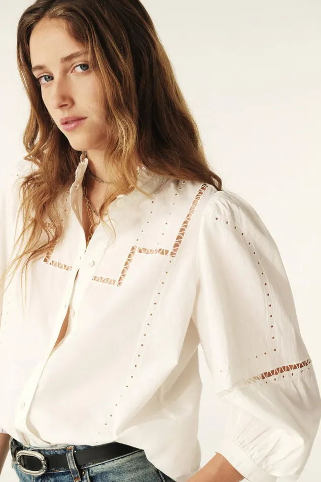 Openwork Lace Shirt Tamie OffWhite Women Baandsh Tops and Shirts