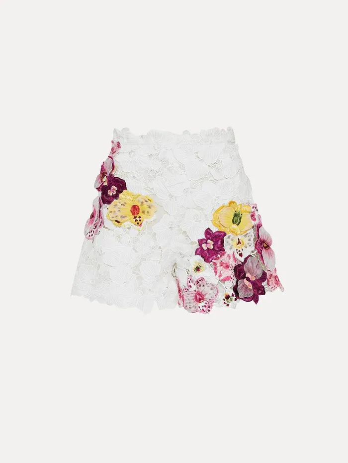 Orchid Embroidered Guipure Shorts White Women Oscar De La Renta Pants and Skirts Orchid Embroidered Guipure Shorts White Women Oscar De La Renta Pants and Skirts