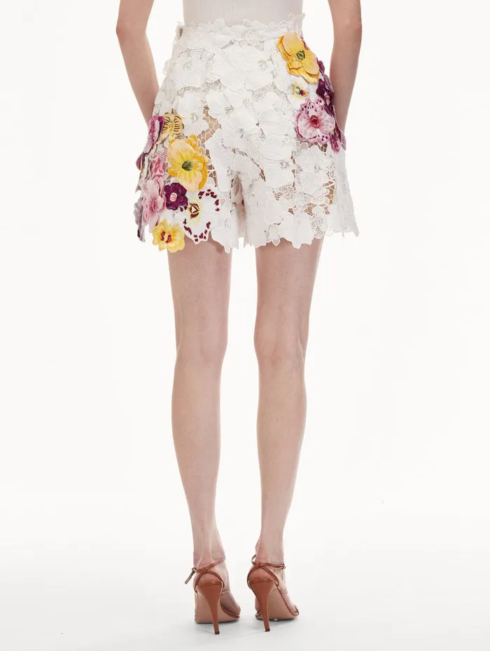 Orchid Embroidered Guipure Shorts White Women Oscar De La Renta Pants and Skirts Orchid Embroidered Guipure Shorts White Women Oscar De La Renta Pants and Skirts