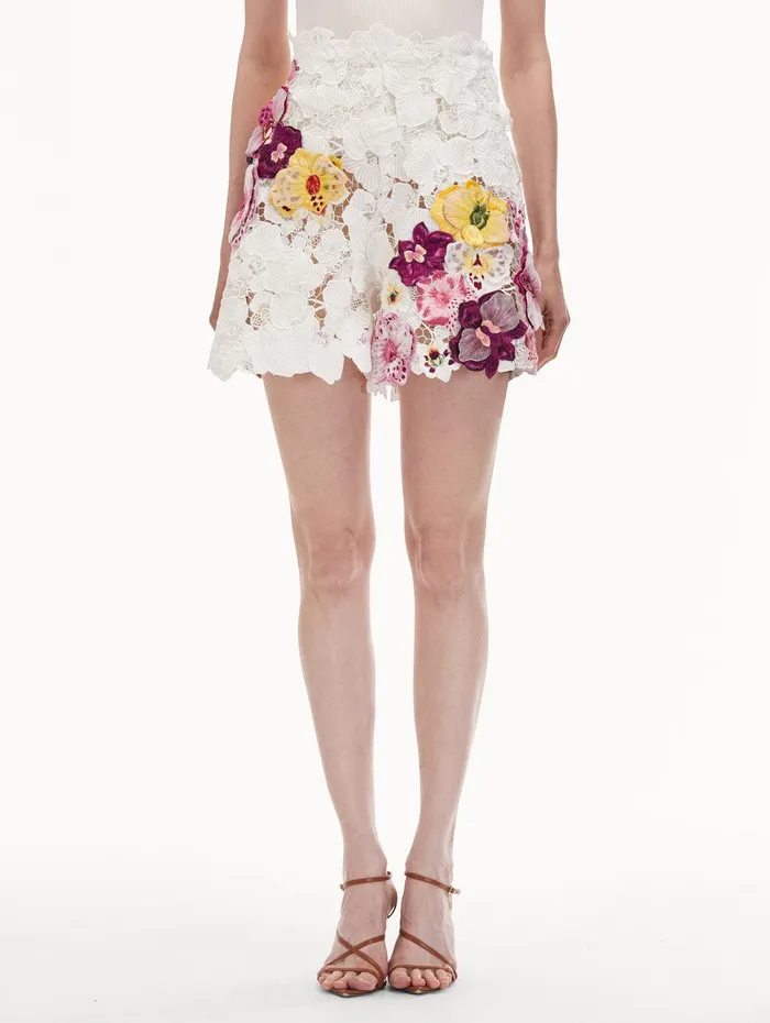 Orchid Embroidered Guipure Shorts White Women Oscar De La Renta Pants and Skirts Orchid Embroidered Guipure Shorts White Women Oscar De La Renta Pants and Skirts