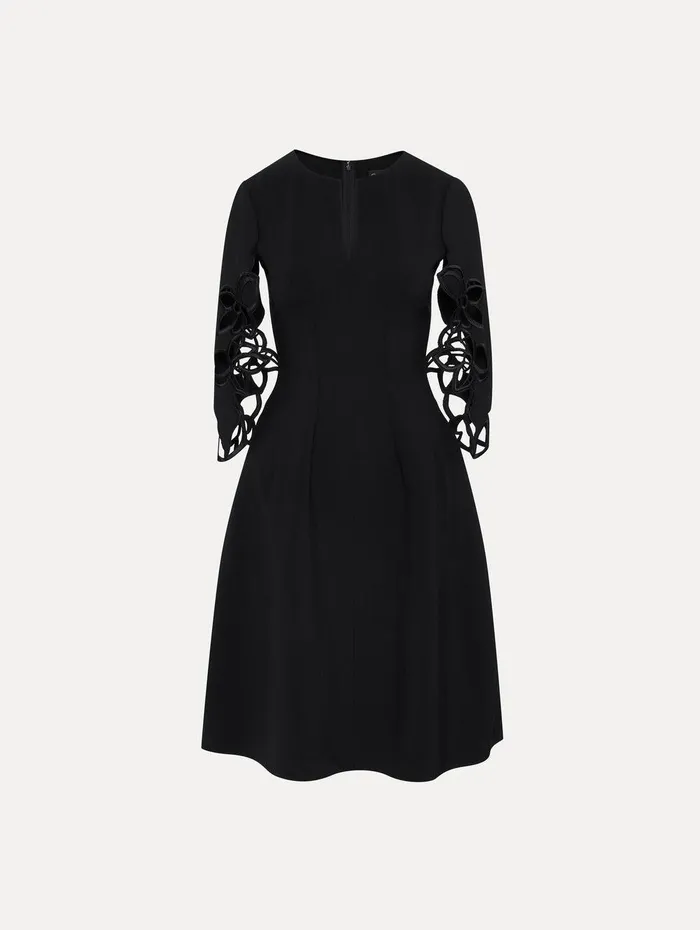 Orchid Sleeve Split Neck Dress Black Women Oscar De La Renta Dresses