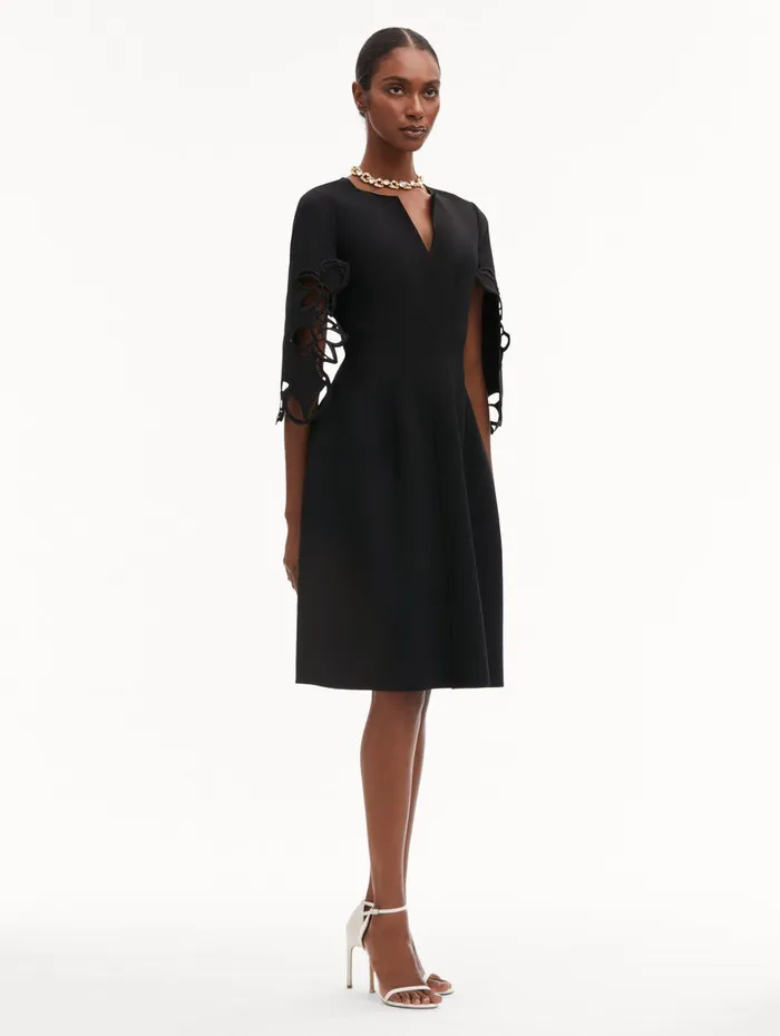 Orchid Sleeve Split Neck Dress Black Women Oscar De La Renta Dresses Orchid Sleeve Split Neck Dress Black Women Oscar De La Renta Dresses