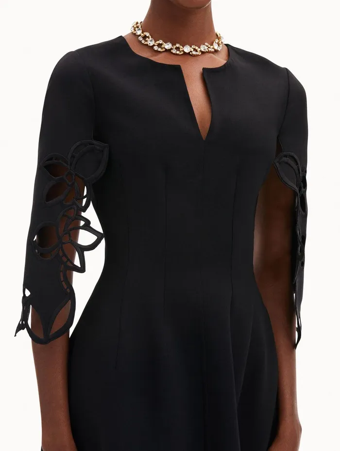 Orchid Sleeve Split Neck Dress Black Women Oscar De La Renta Dresses Orchid Sleeve Split Neck Dress Black Women Oscar De La Renta Dresses