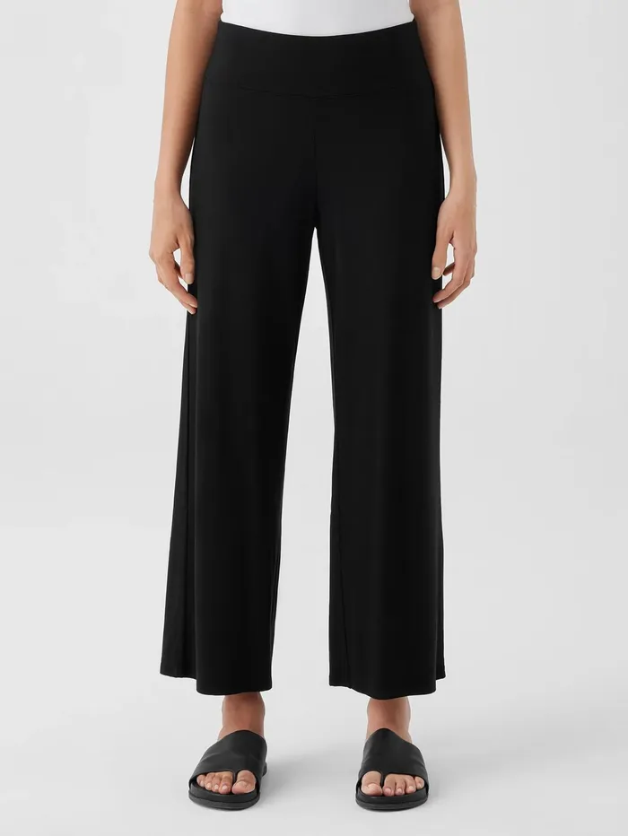 Pants Shorts and Jumpsuits Women Eileen Fisher Stretch Jersey Knit WideLeg Pant Black