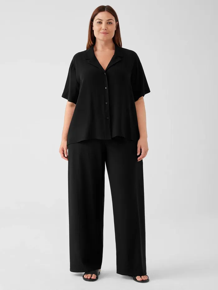 Pants Shorts and Jumpsuits Women Eileen Fisher Washable Stretch Crepe HighWaisted Wide Pant Black