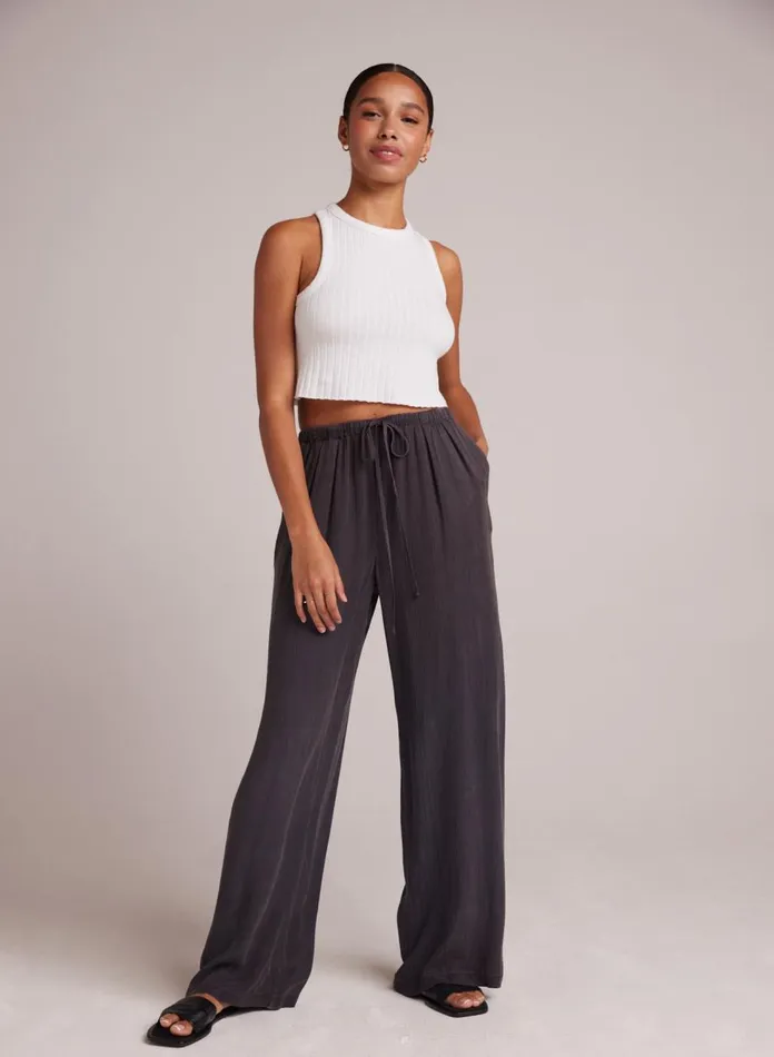 Pants Women Bella Dahl Easy Pleated Wide Leg Pant 8211 Slate Charcoal