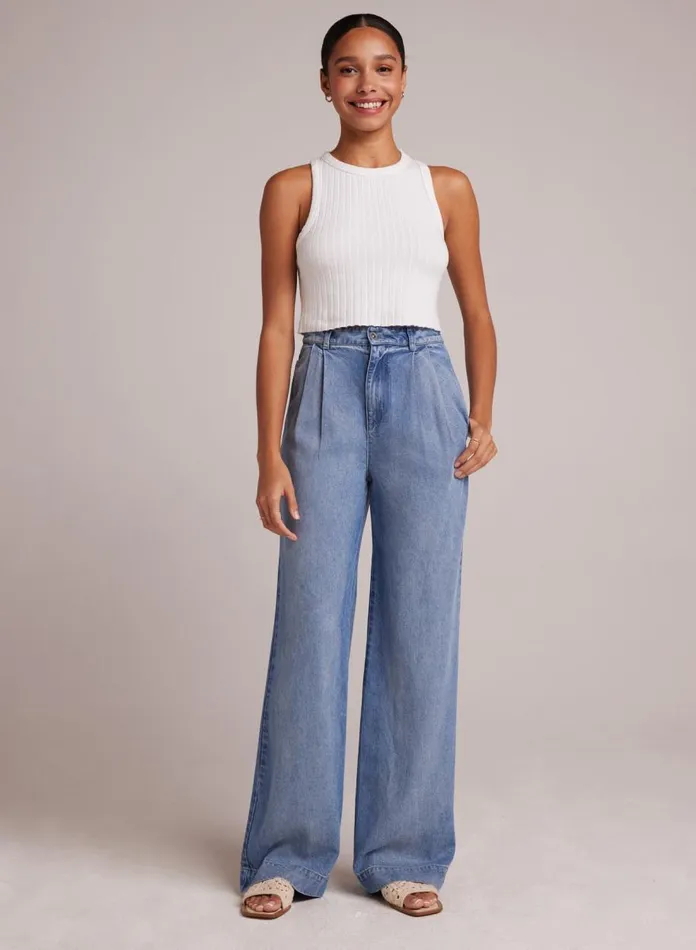 Pants Women Bella Dahl Greta Pleated Wide Leg Trouser Pacific Salt Wash